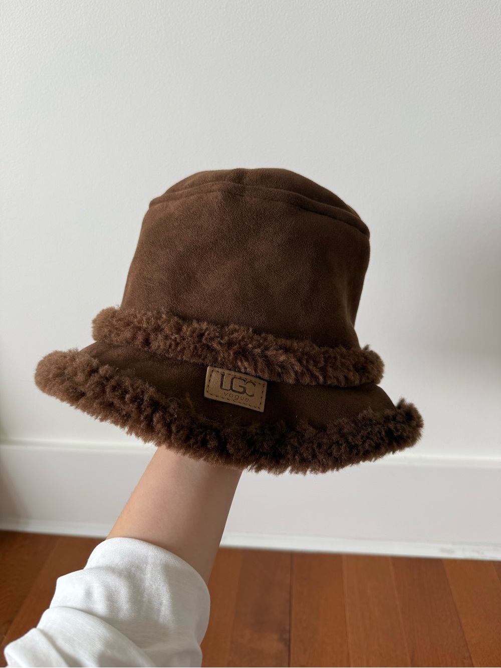 Suede Bucket Hat with Faux Fur Lining